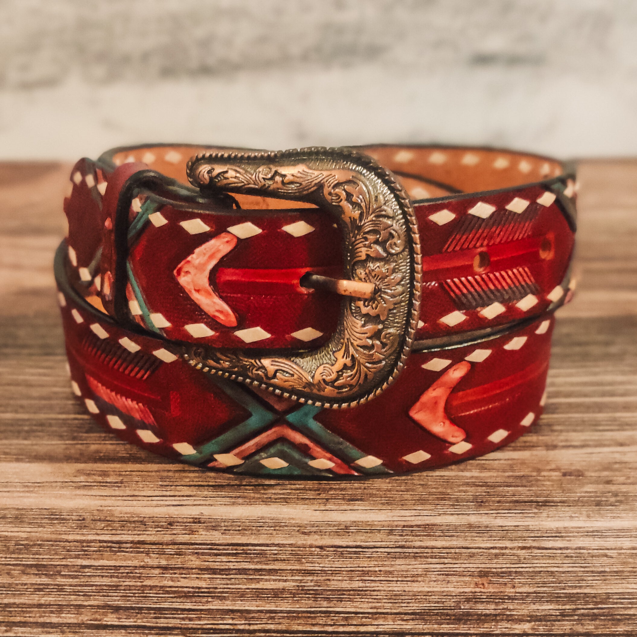 Pink Arrow Tooled Belt