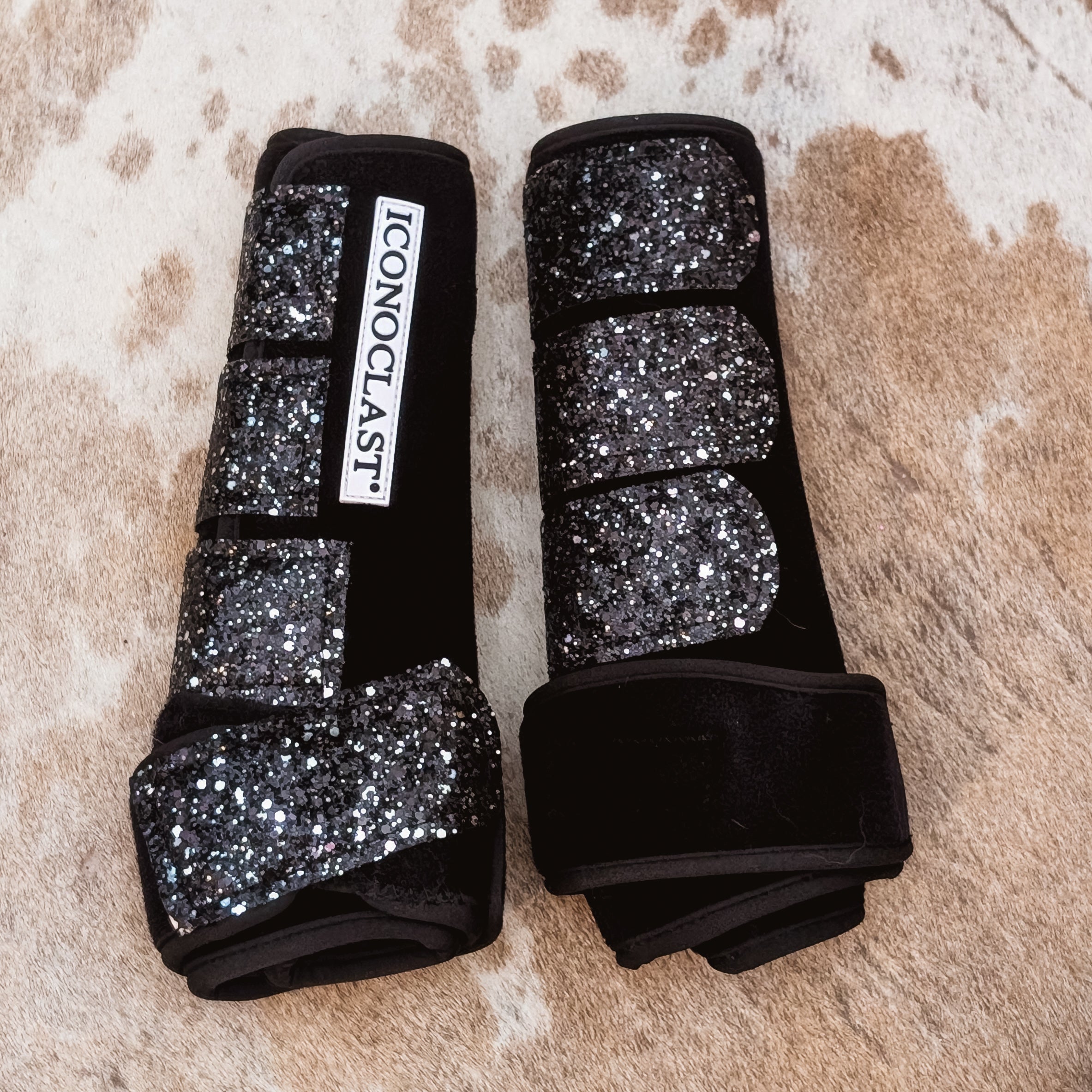 Medium Black Iconoclast Fronts w/ Pewter Glitter Straps