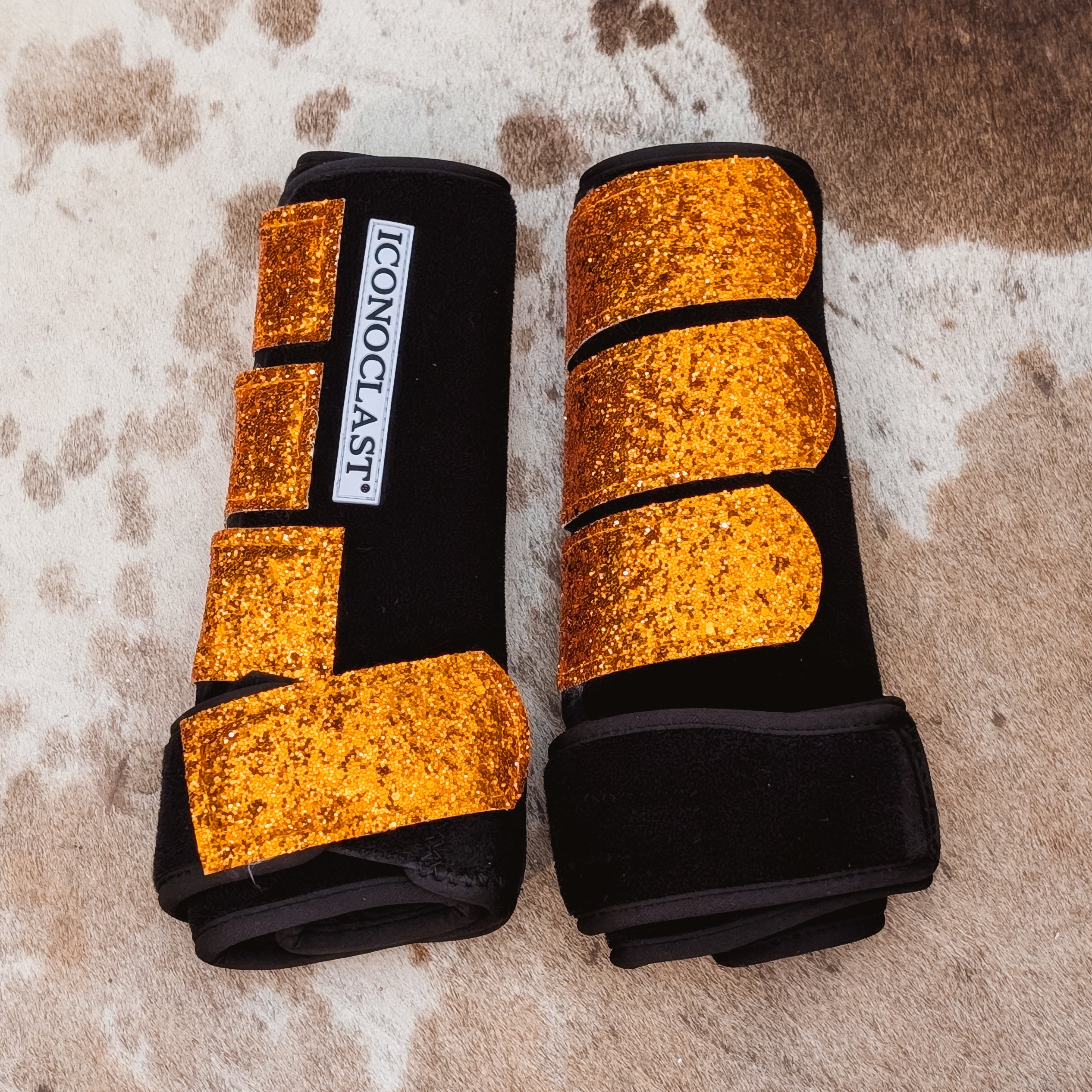 Large Black Iconoclast Fronts w/ Orange Glitter Straps