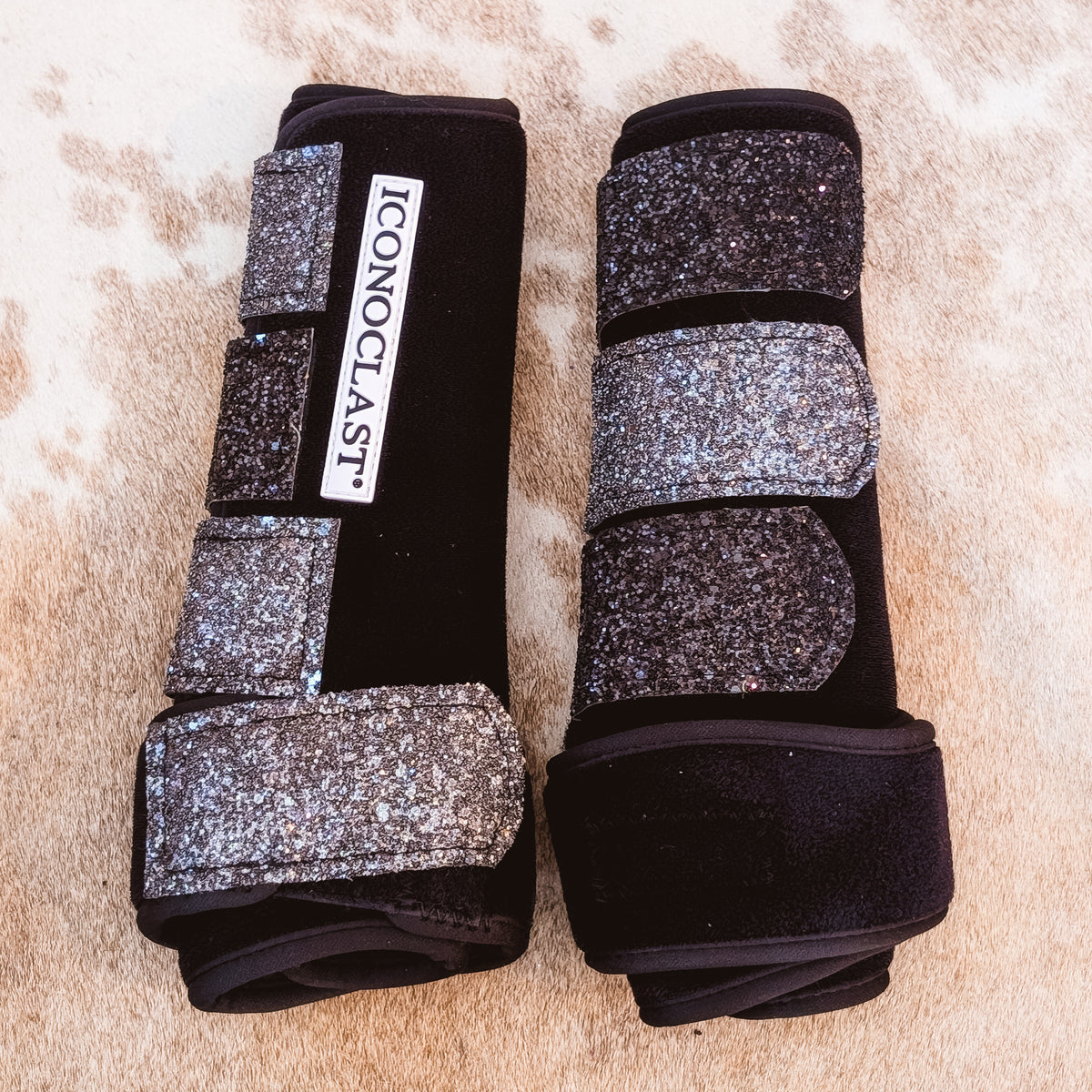 Medium Black Iconoclast Fronts w/ Silver Ombre Glitter Straps (second view)