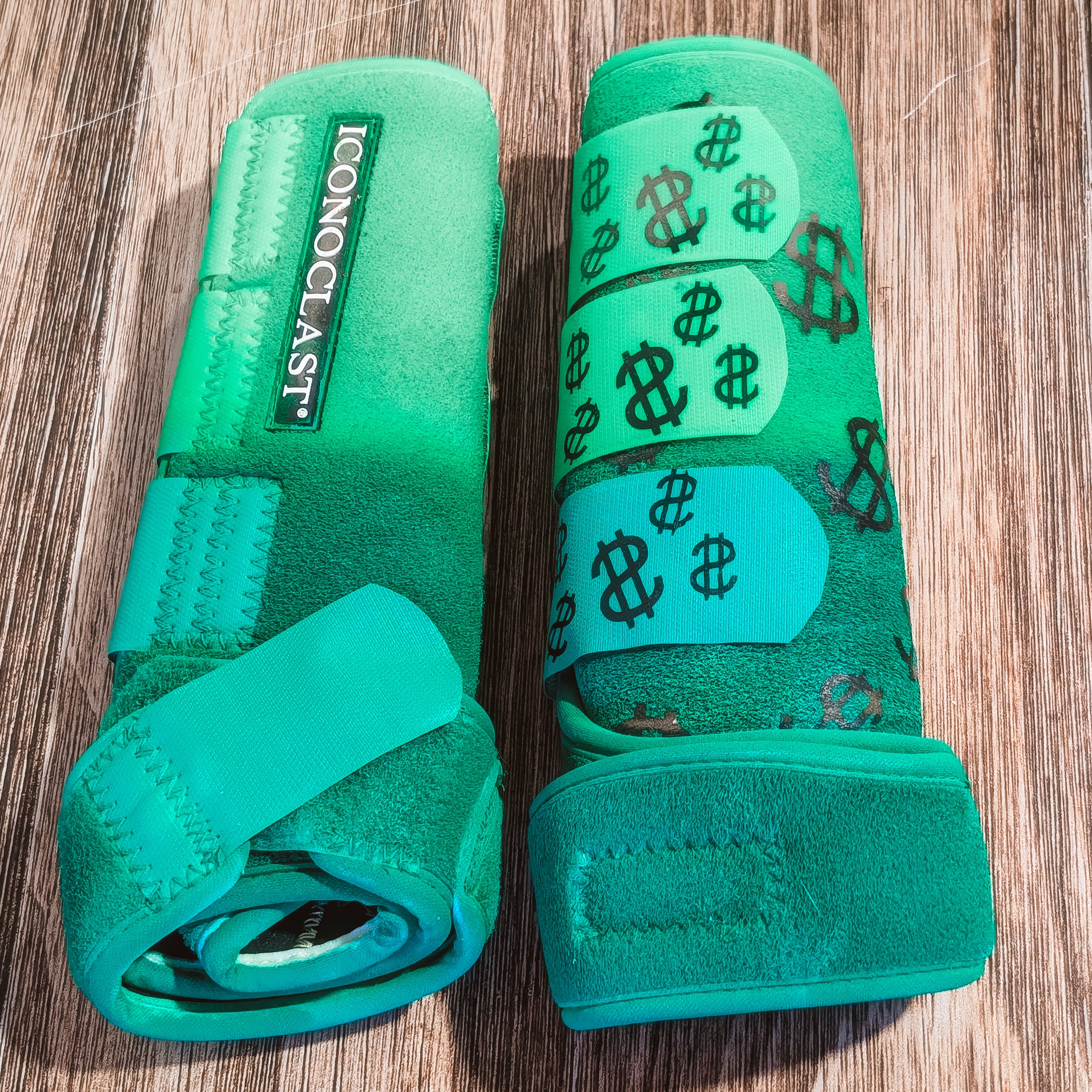 Large Green Ombre Airbrush Iconoclast Fronts with Dollar Signs (Right Boot Only)