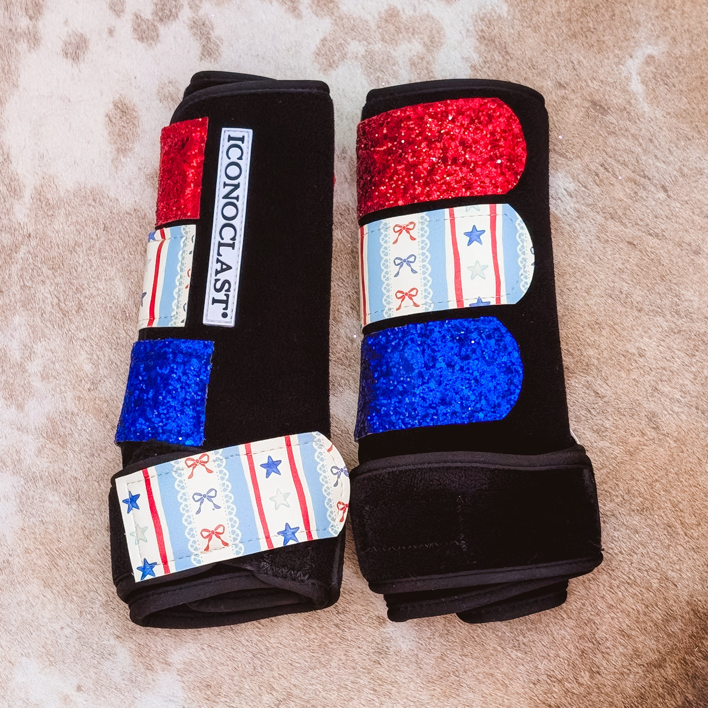 Large Black Iconoclast Fronts w/ Patriotic and Red/Blue Glitter Straps