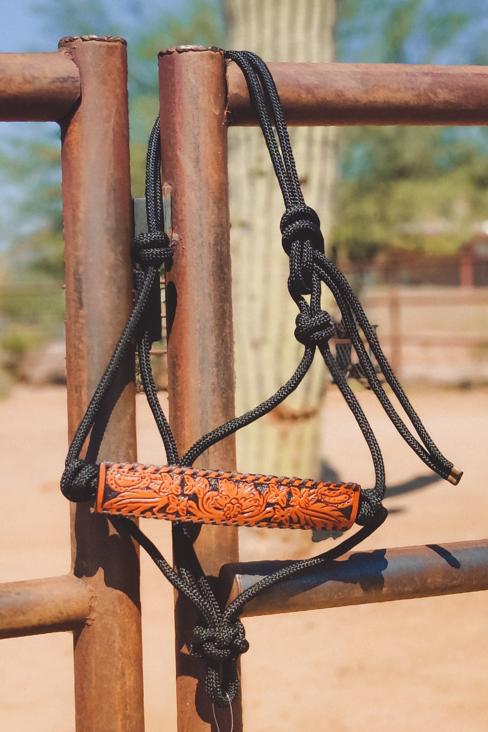 Floral Tooled Rope Halter - The Glamorous Cowgirl