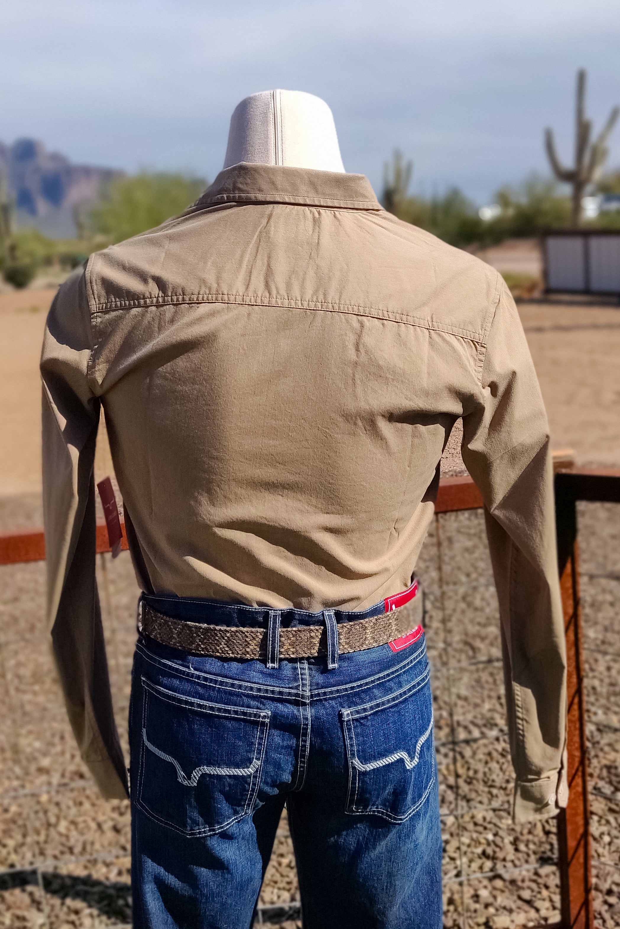 Khaki Linville Button-Down by Kimes - The Glamorous Cowgirl