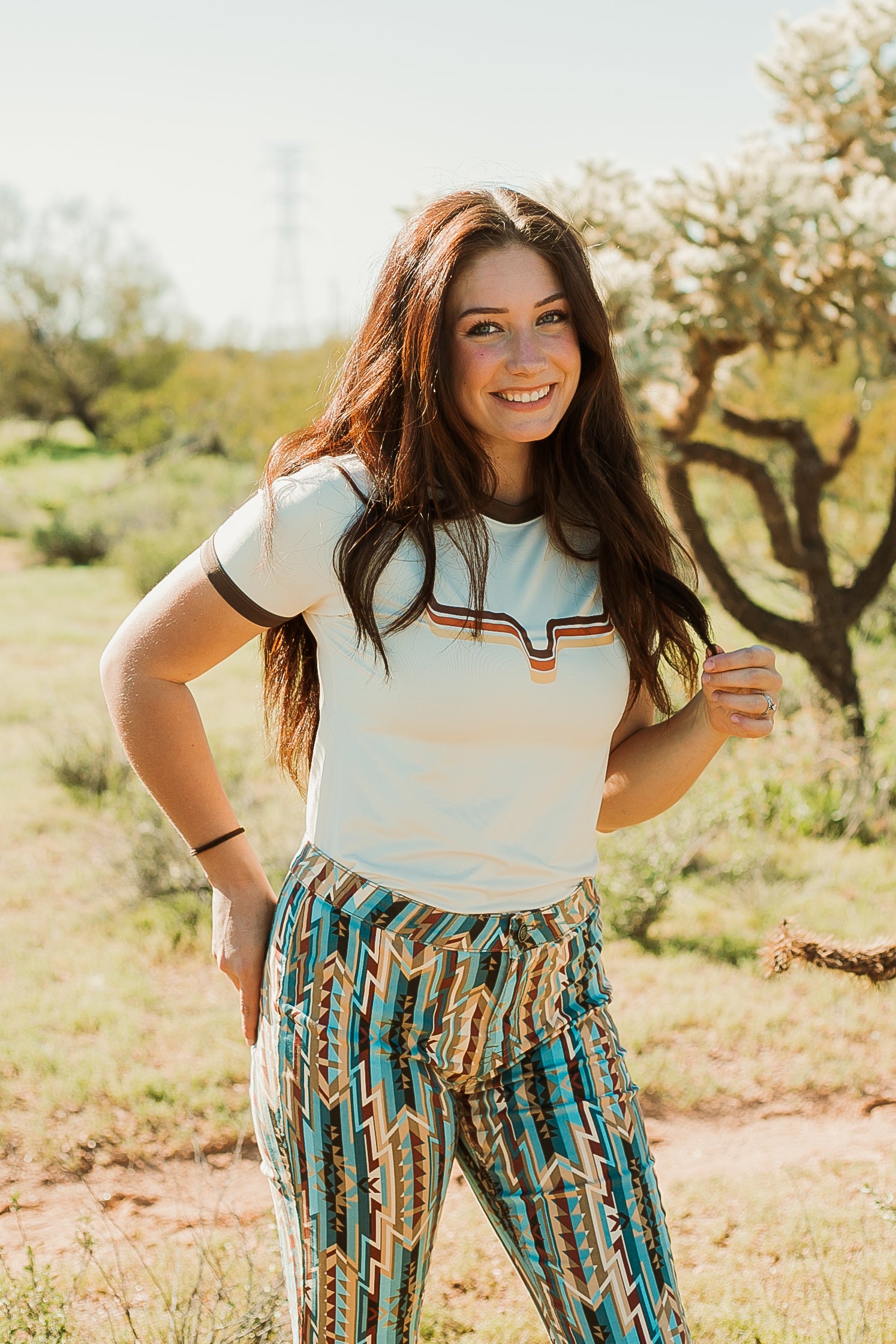 Cream Rythym Ringer Performance Tech Tee - The Glamorous Cowgirl