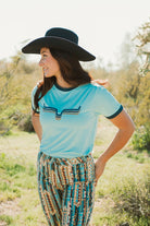 Sky Blue Rythym Ringer Performance Tech Tee - The Glamorous Cowgirl