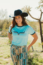 Sky Blue Rythym Ringer Performance Tech Tee - The Glamorous Cowgirl
