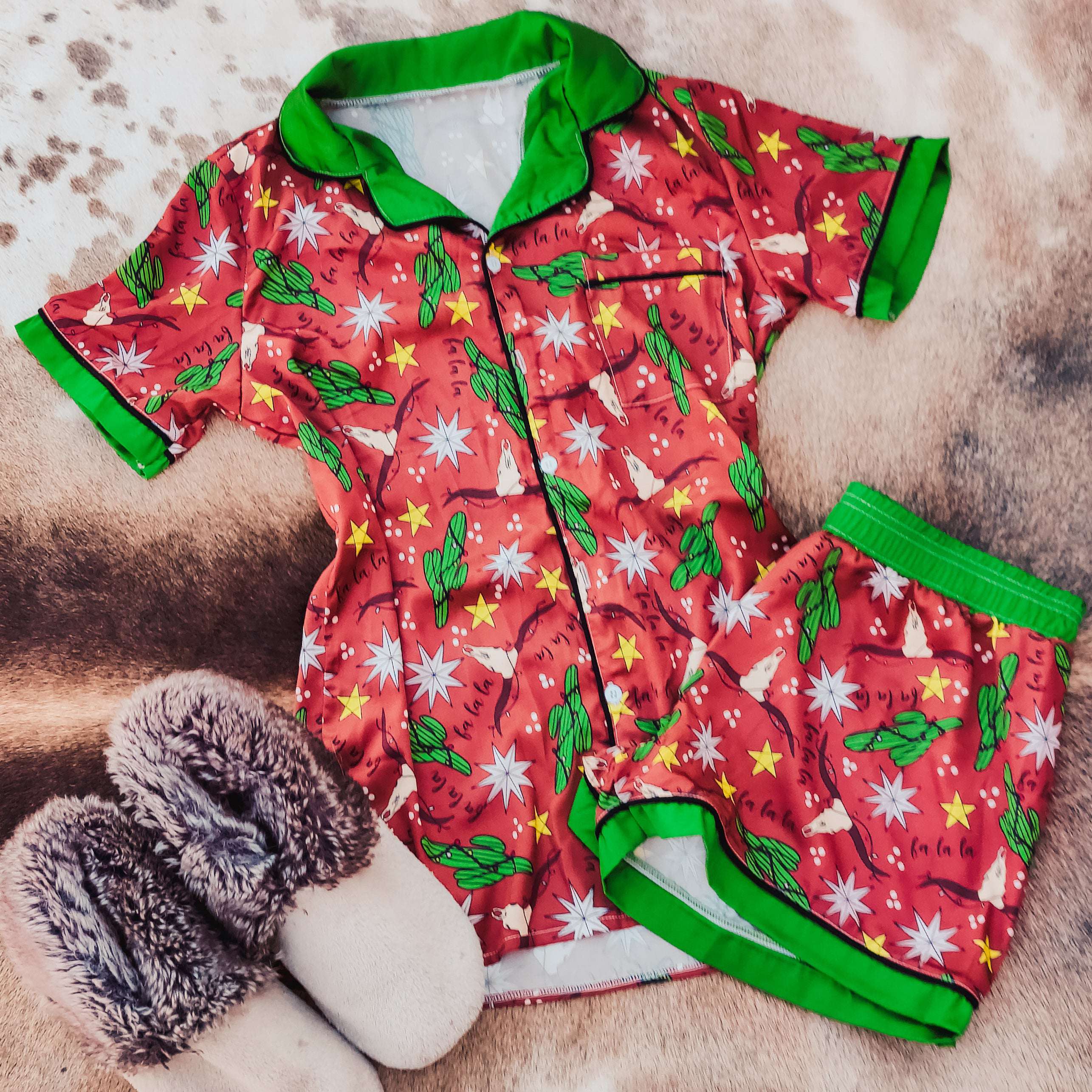 Falalalala Cowskull Satin Pjs - The Glamorous Cowgirl