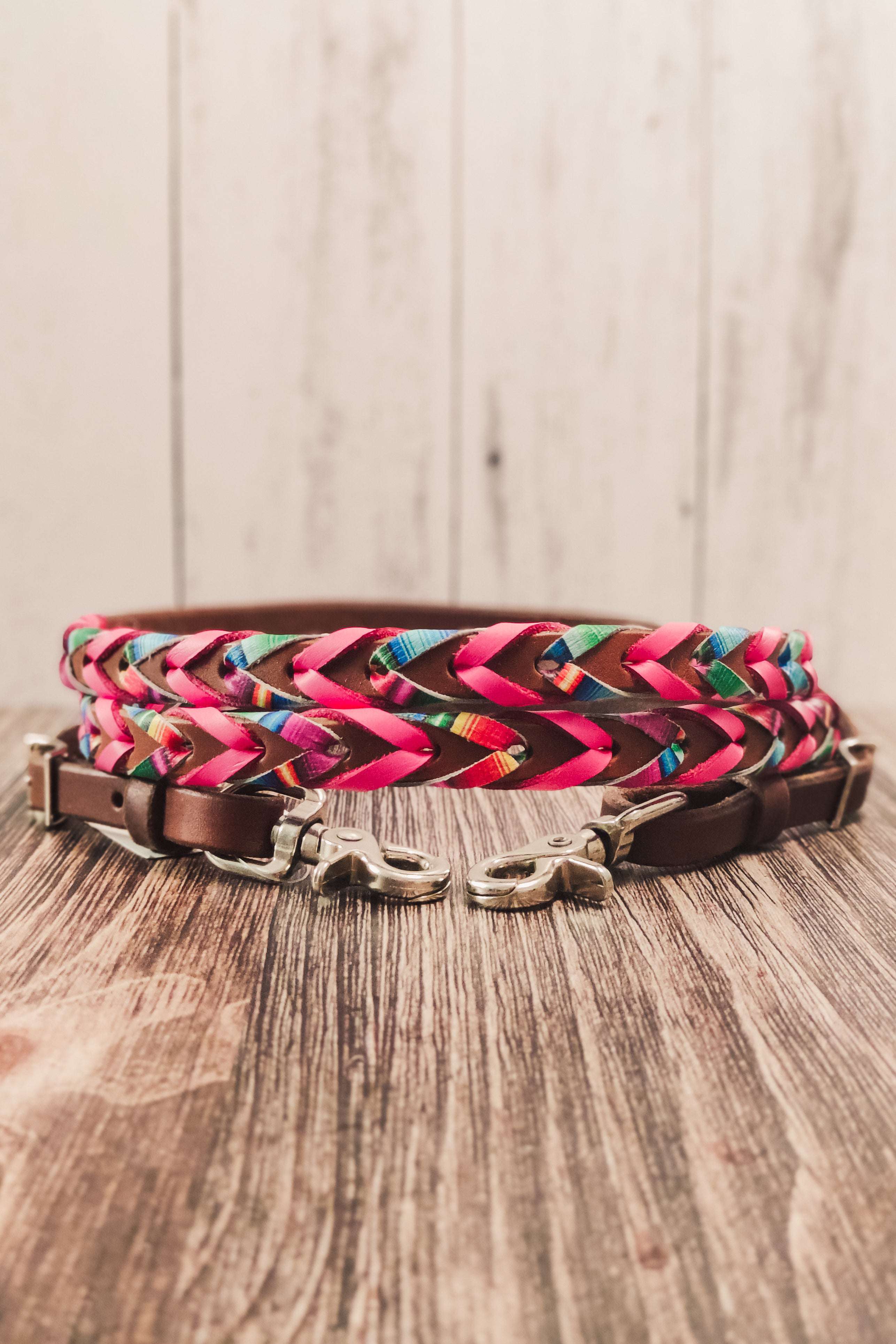 Pink &amp; Serape Double Laced Barrel Reins - The Glamorous Cowgirl