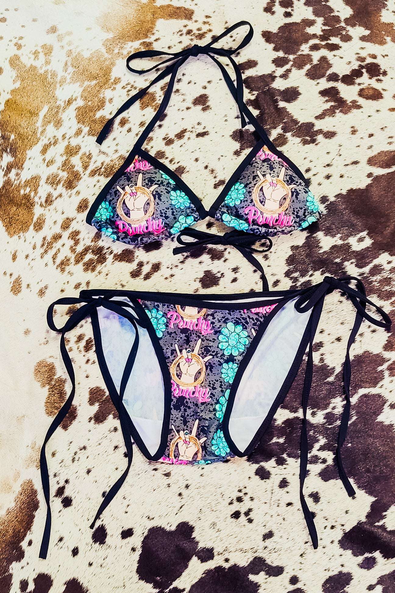 Punchy Cowgirl Tie Bikini - The Glamorous Cowgirl
