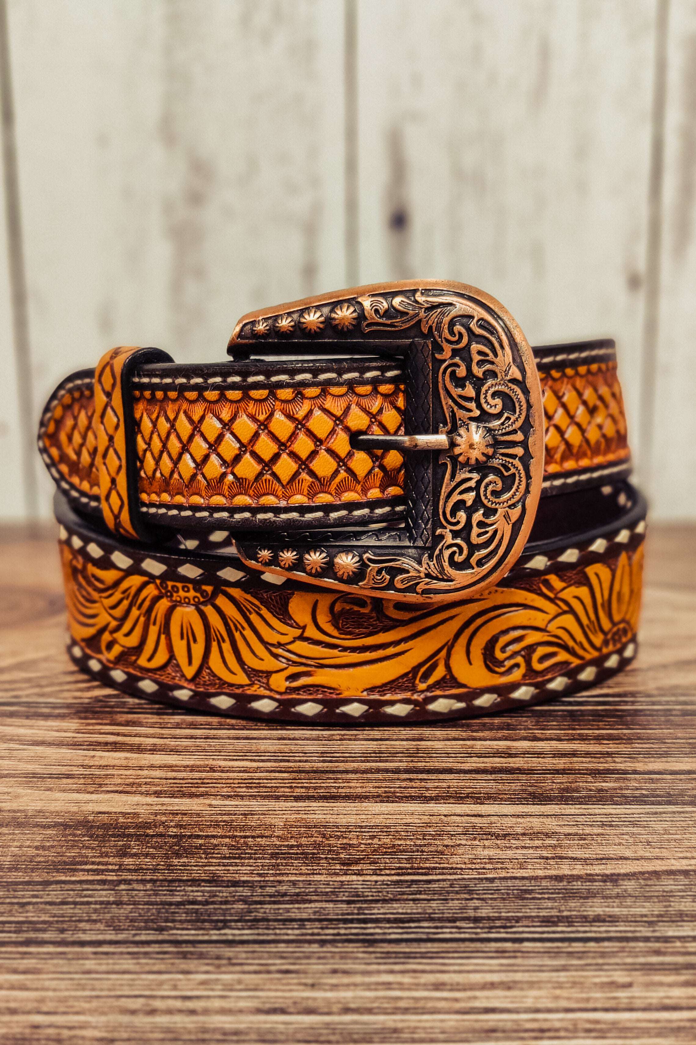 Tooled Belt - Buckstitch - The Glamorous Cowgirl