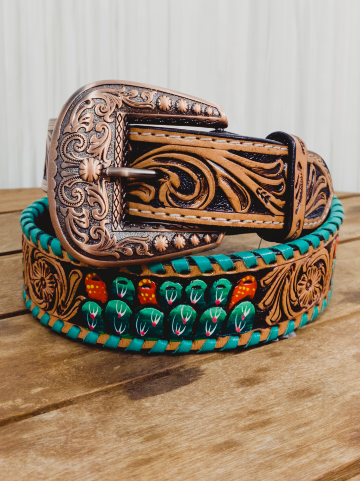 Tooled Belt - Cactus - The Glamorous Cowgirl