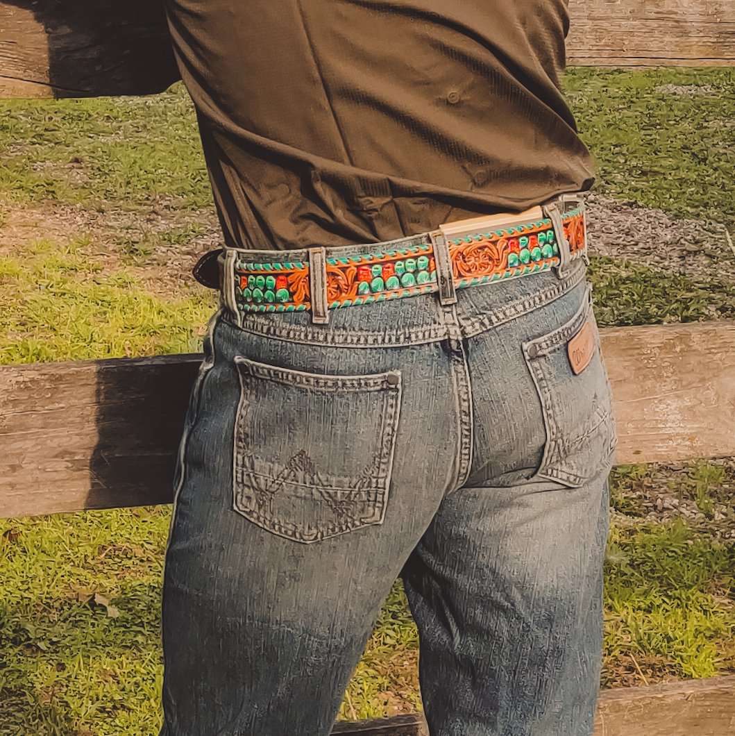 Tooled Belt - Cactus - The Glamorous Cowgirl