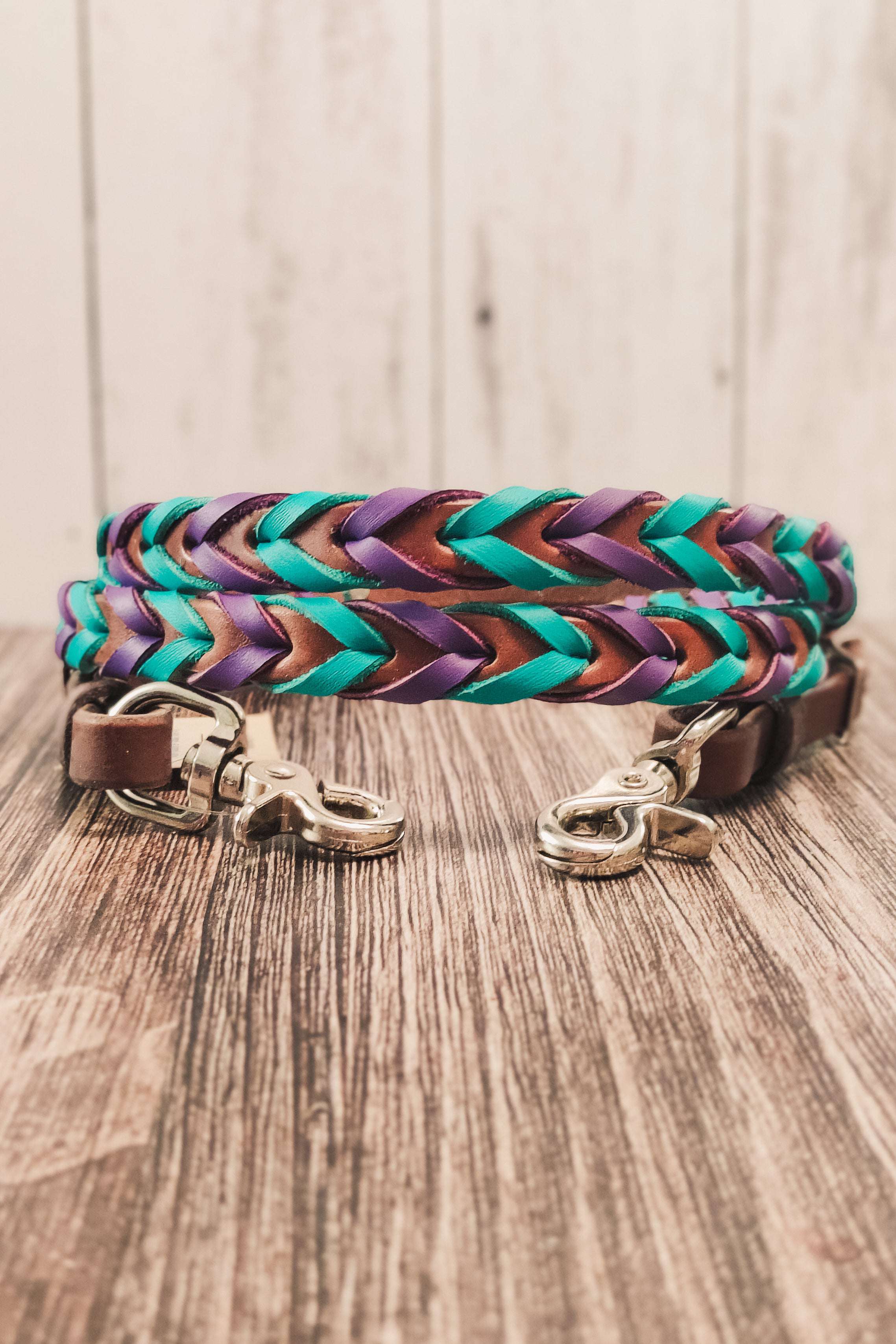 Turquoise & Purple Double Laced Barrel Reins - The Glamorous Cowgirl