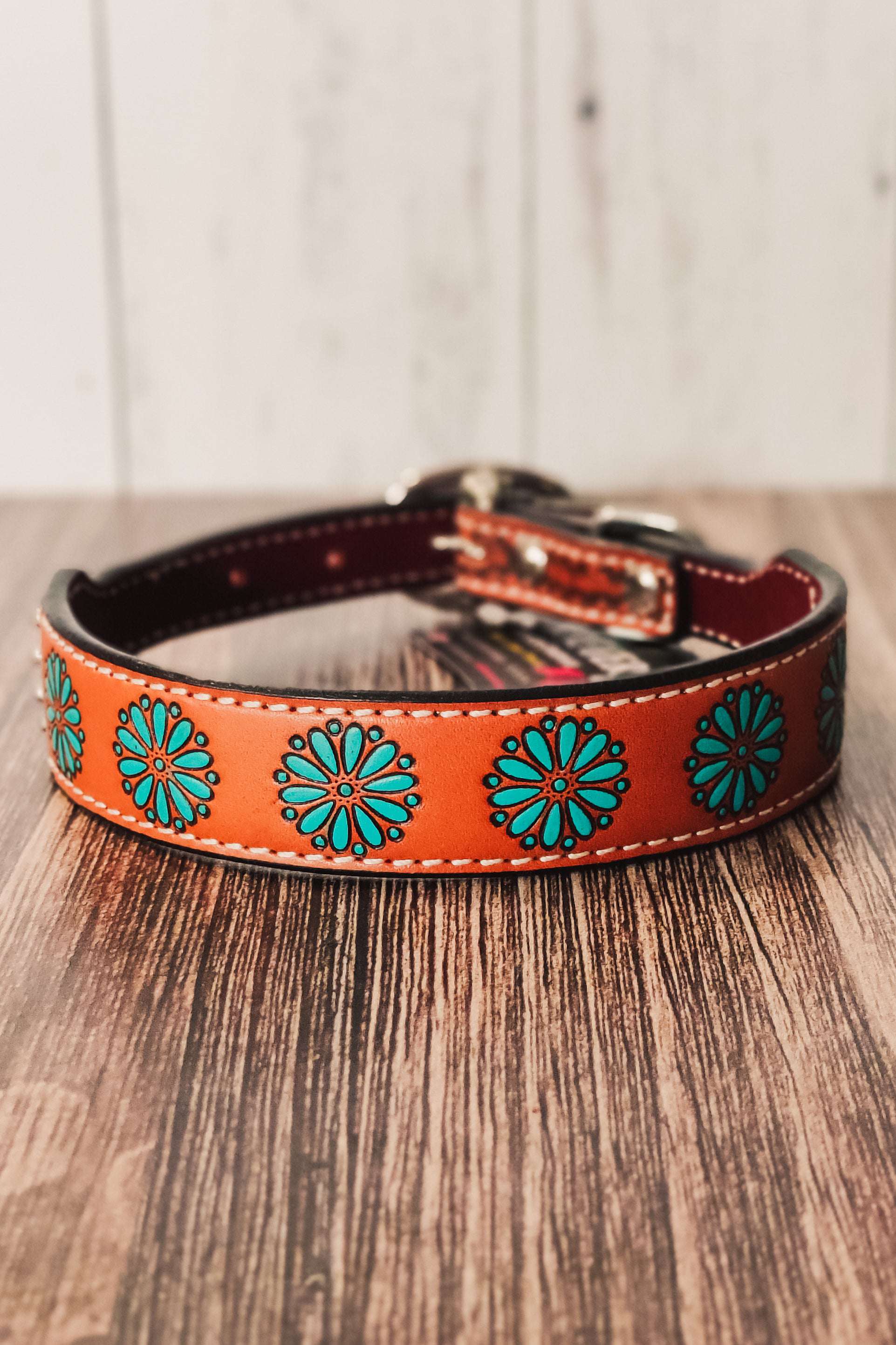 Turquoise Zuni Tooled Dog Collar - The Glamorous Cowgirl