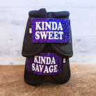 Large Black "Kinda Sweet Kinda Savage" Weaver Bells w/ Purple Glitter Straps