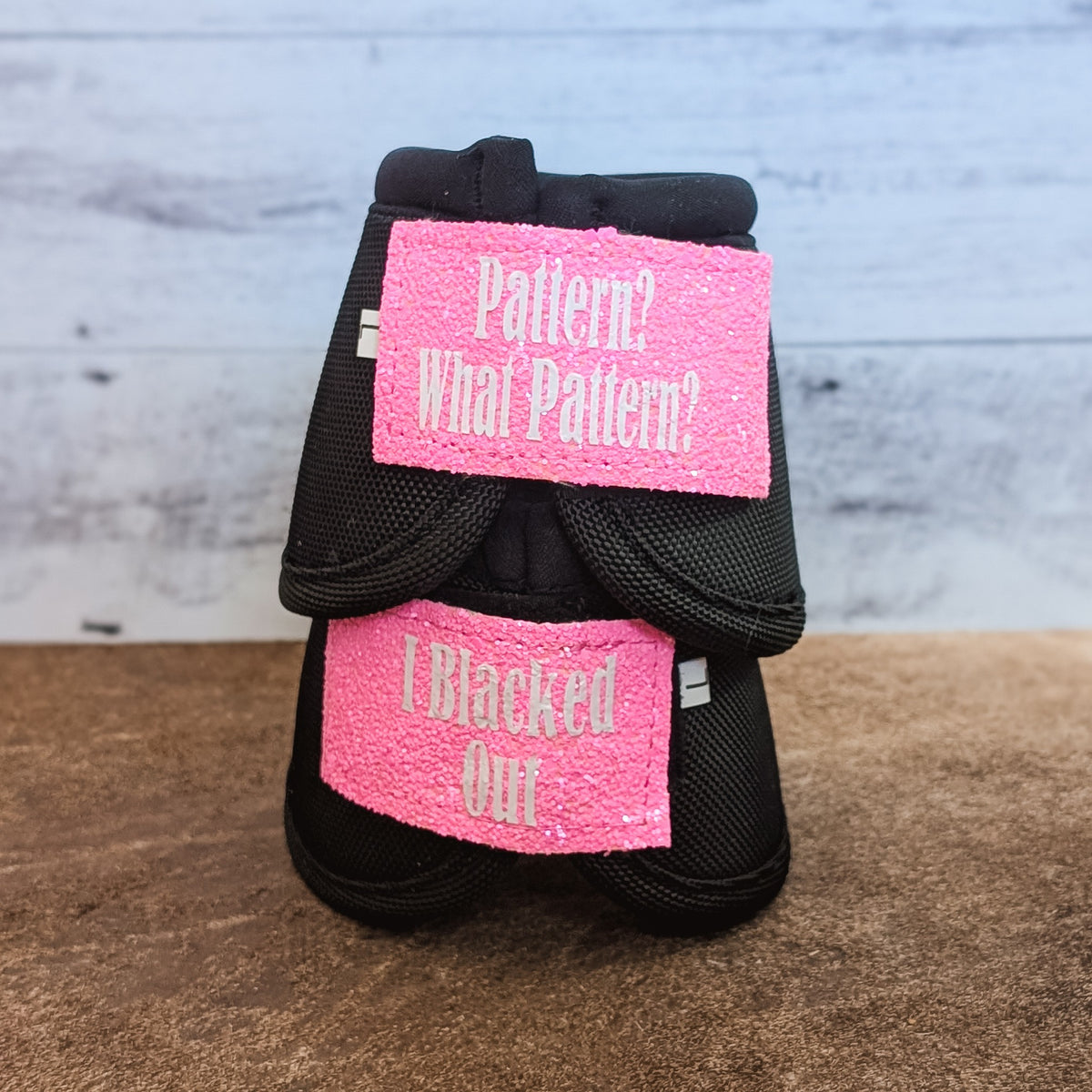 Large Black "Pattern What Pattern" Weaver Bells w/ Light Pink Glitter Straps