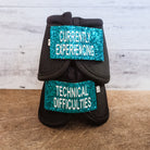 Large Black "Technical Difficulties" Weaver Bells w/ Turquoise Glitter Straps