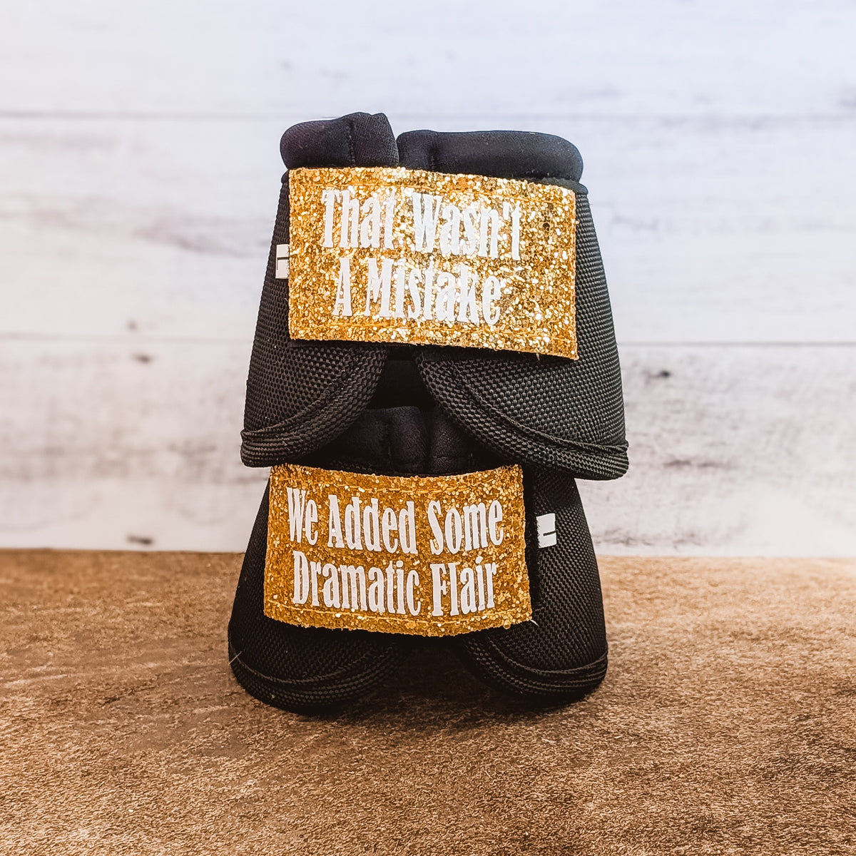 Large Black "That Wasn't a Mistake" Weaver Bells w/ Gold Glitter Straps