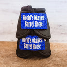 Large Black "World's Okayest Barrel Horse" Weaver Bells w/ Blue Glitter Straps