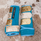 Large Turquoise Dyed Iconoclast Fronts w/ Gold Holo Cheetah and Gold Glitter Straps