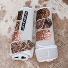 Medium White Iconoclast Fronts w/ Bronze Feather Leather and Brown and Rose Gold Glitter Straps