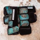 Medium Black Iconoclast Fronts & Tall Hinds w/ Turquoise Gilded Feather Leather Straps