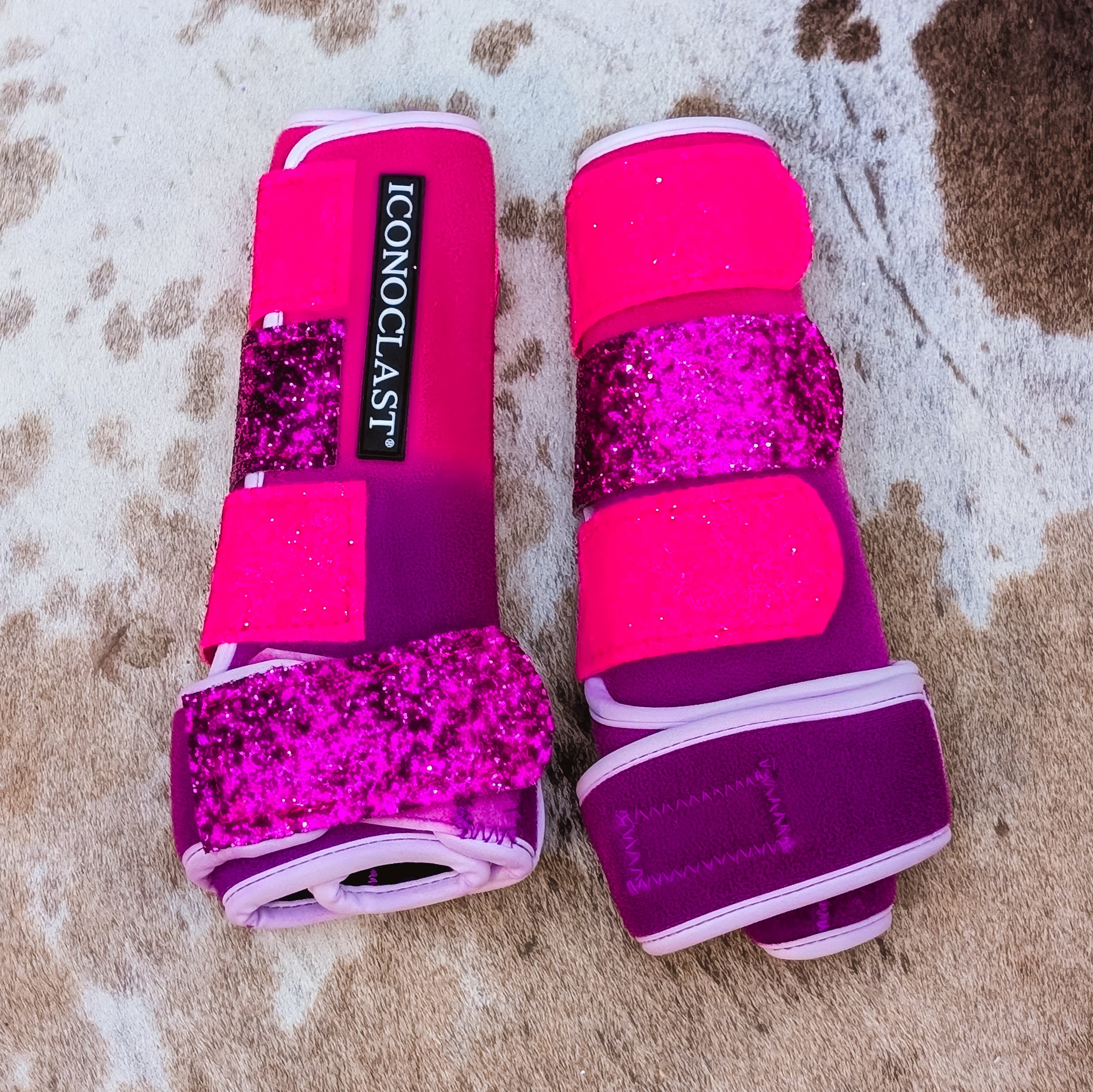 Medium Pink to Purple Dip Dyed Iconoclast Fronts w/ Hot Pink and Berry Glitter Straps