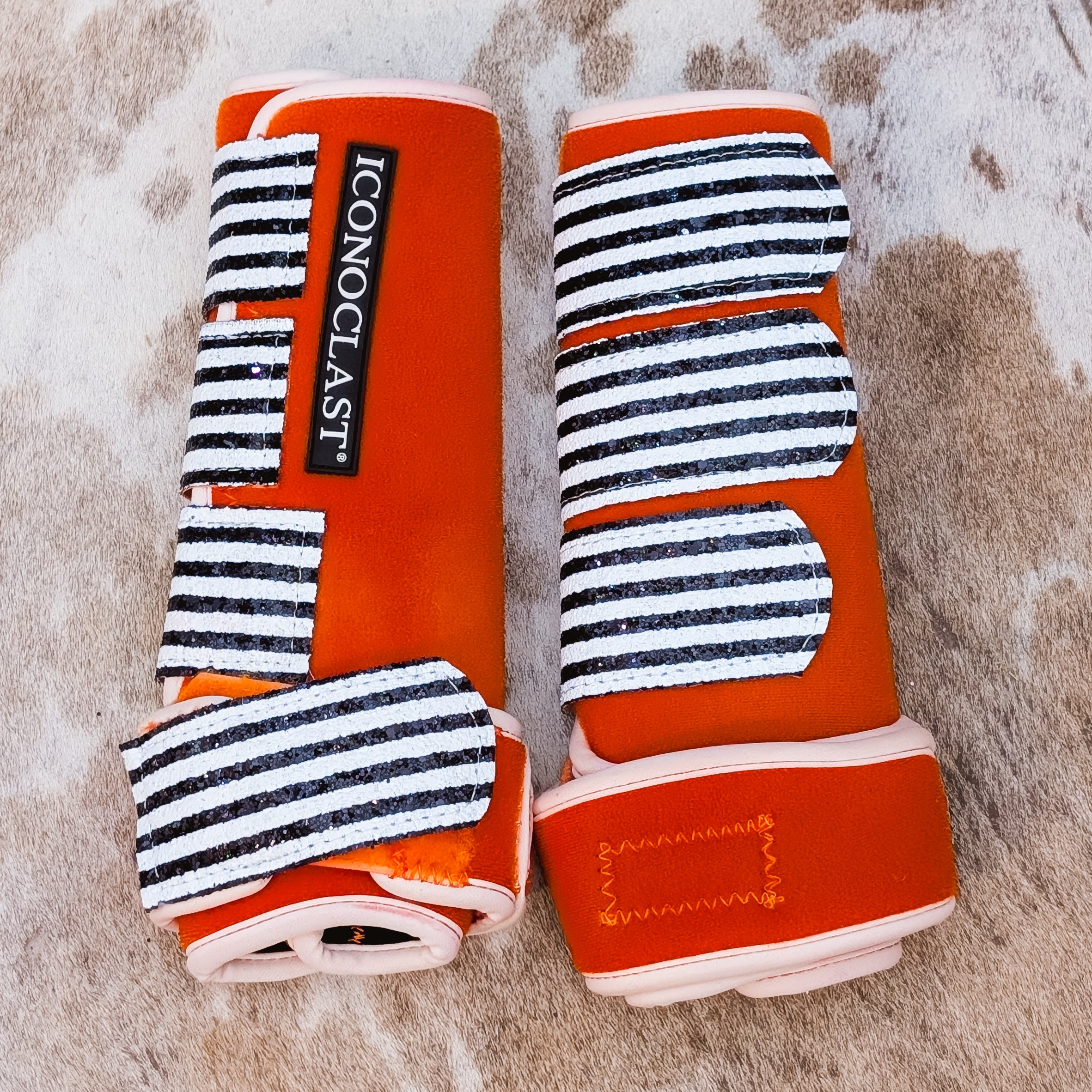 Medium Orange Dyed Iconoclast Fronts w/ Jailbird Glitter Straps