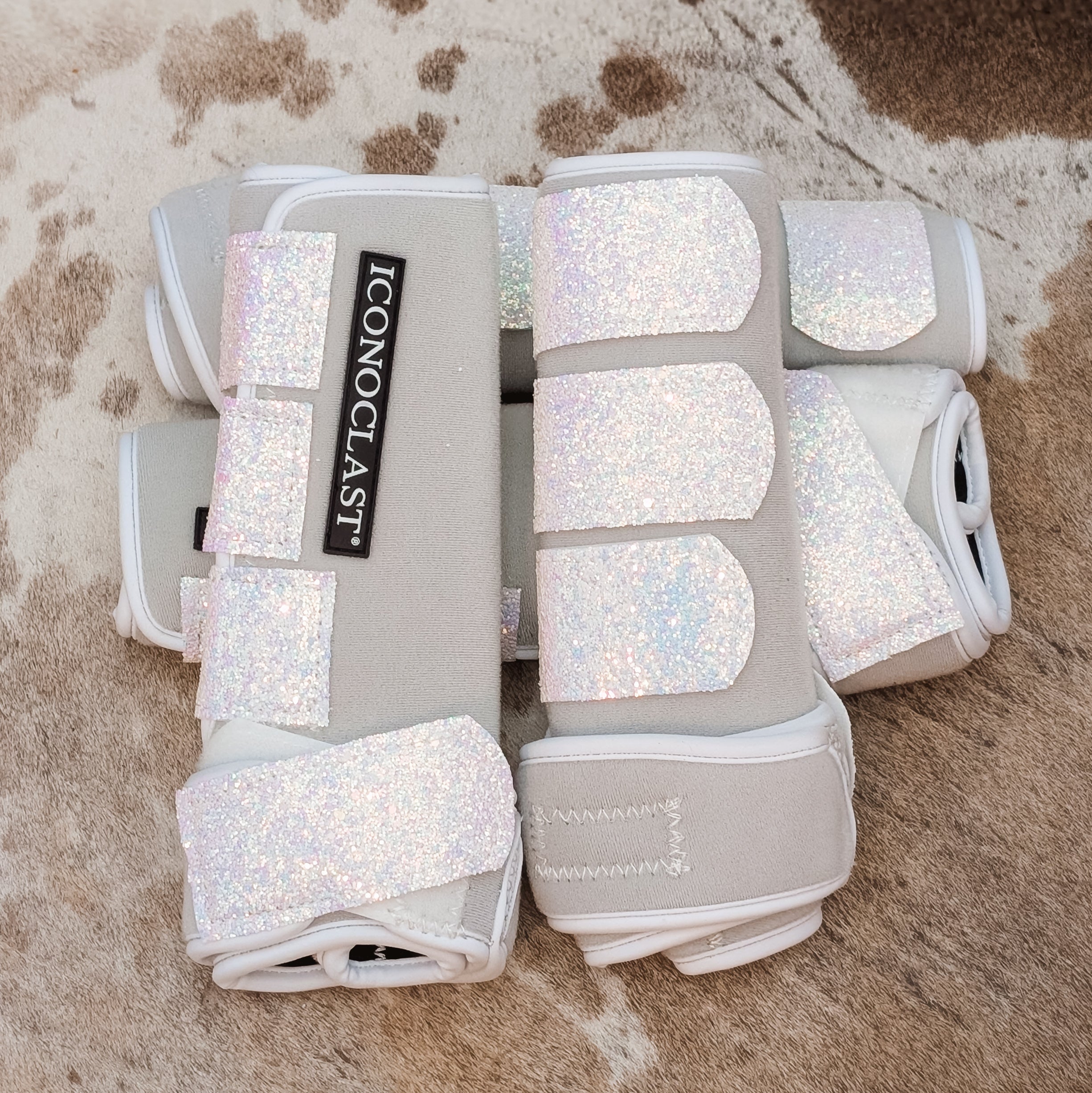 Medium White Iconoclast Fronts & Hinds w/ White Glitter Straps