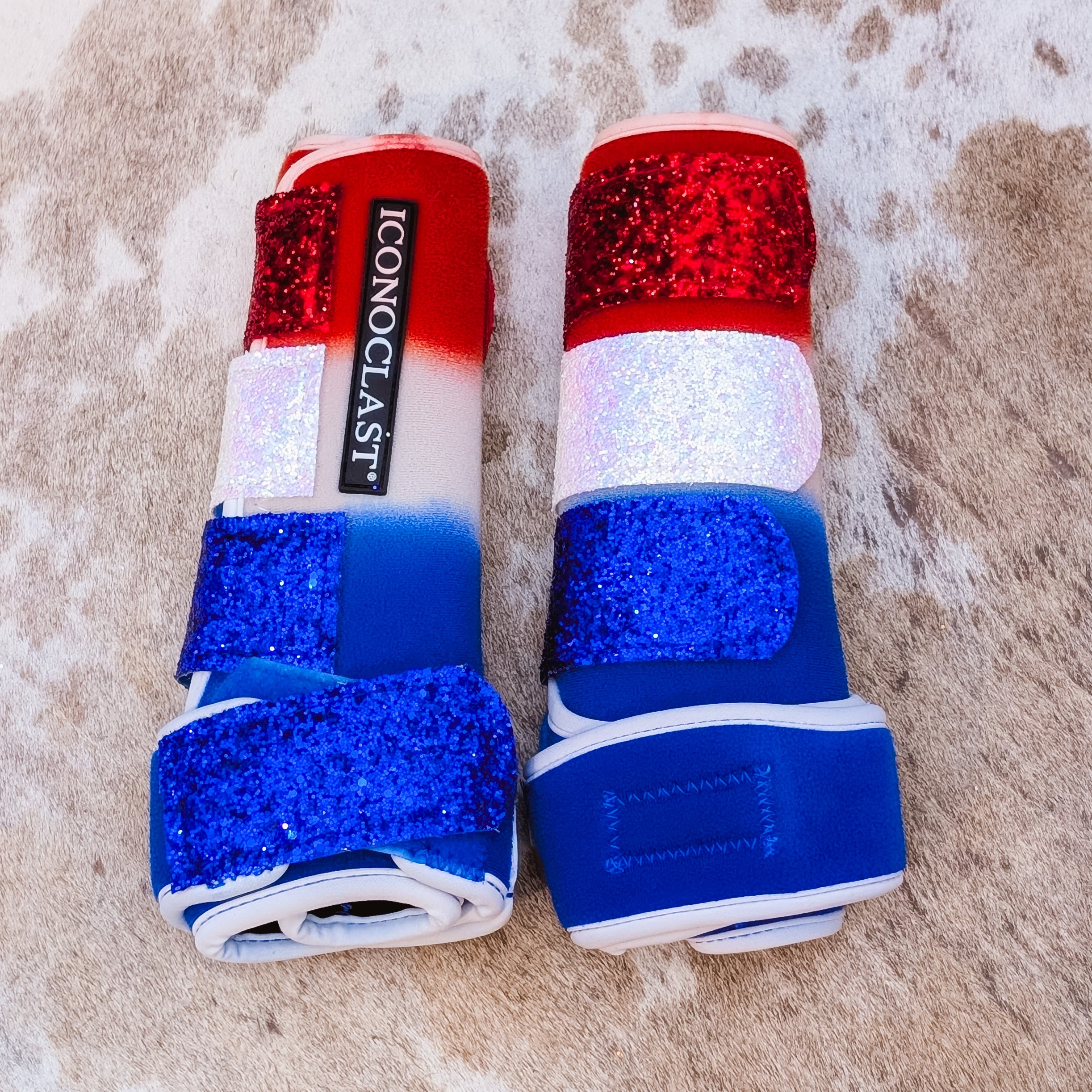 Medium Red, White & Blue Dyed Iconoclast Fronts w/ Red, White, and Blue Glitter Straps