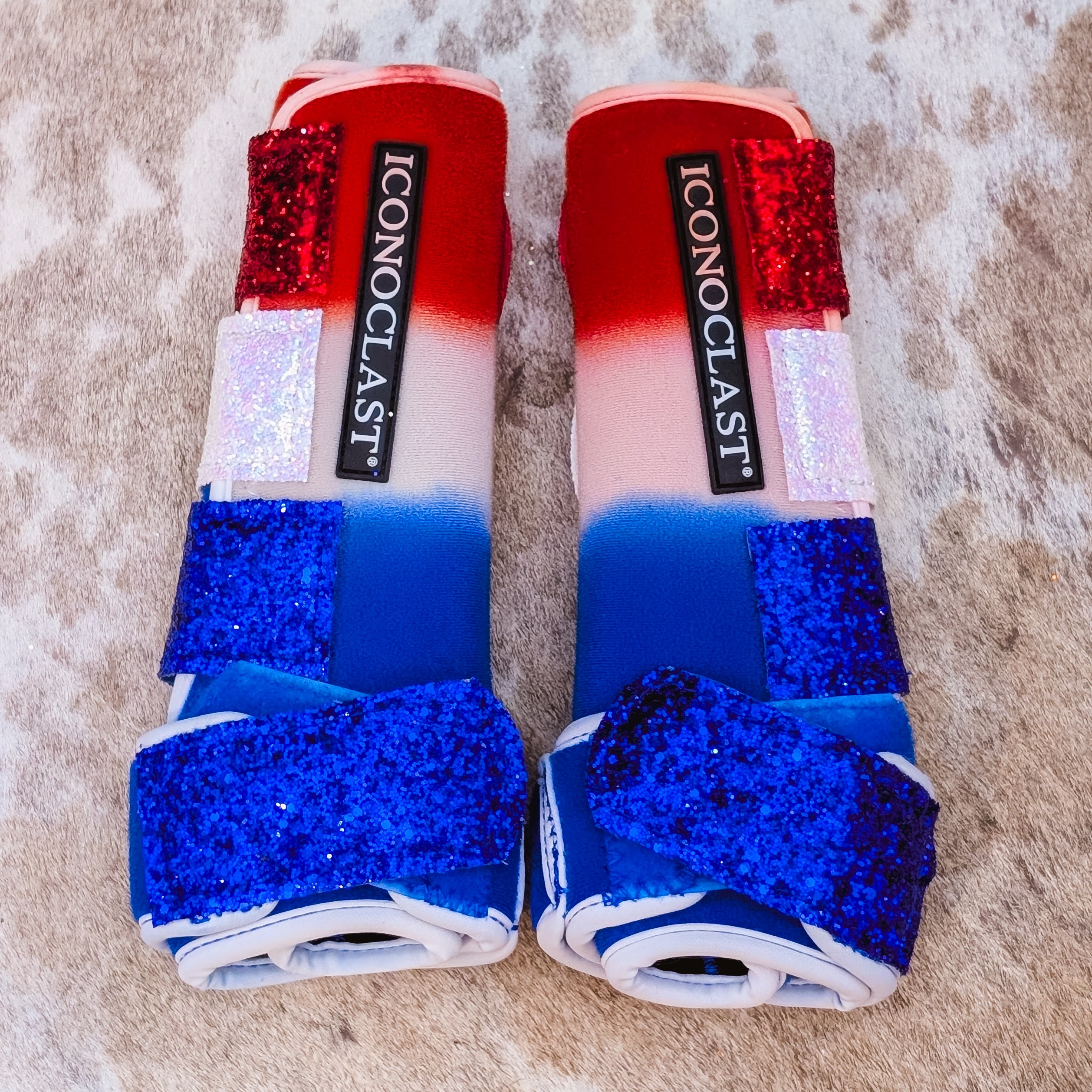 Medium Red, White & Blue Dyed Iconoclast Fronts w/ Red, White, and Blue Glitter Straps