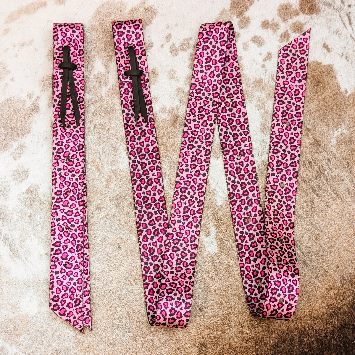 Pink Catty Cowgirl cheetah nylon latigo and off billet set on cowhide