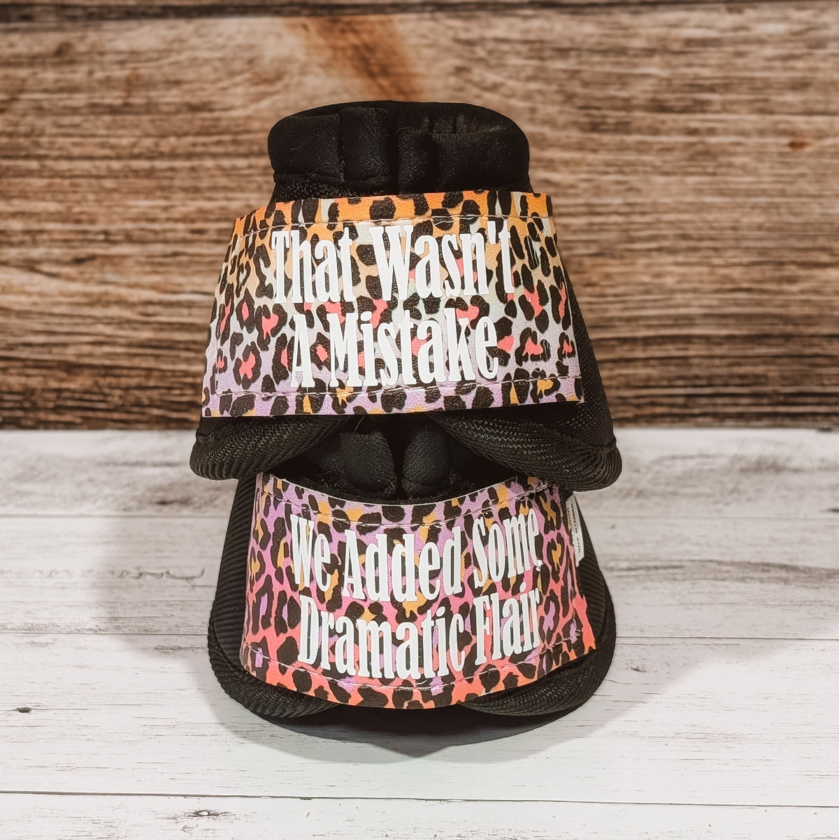 Medium Black "That Wasn't a Mistake" Bells w/ Pastel Cheetah Straps
