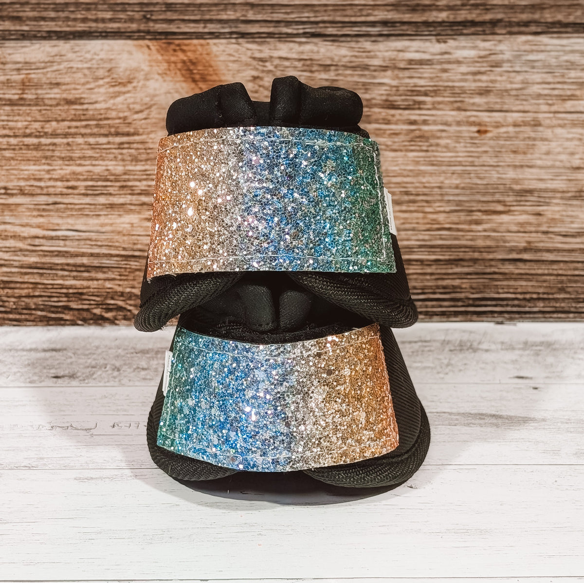 Medium Black Bells w/ Champagne to Mint Gradient Glitter Straps