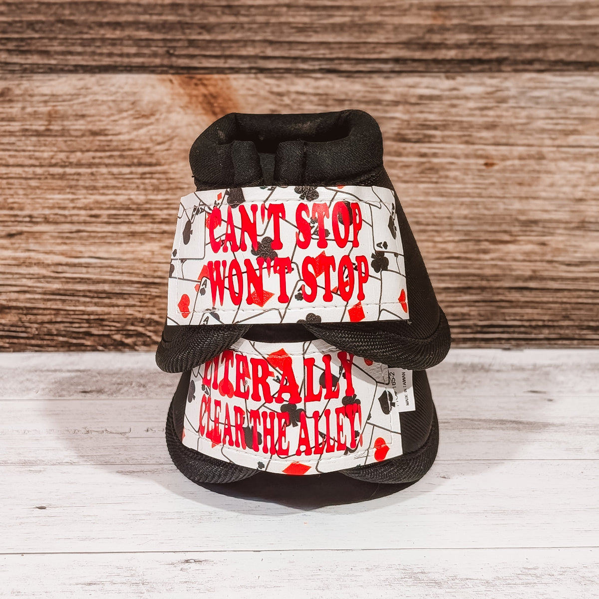 Large Black "Can't Stop Won't Stop" Bells w/ Poker Card Straps