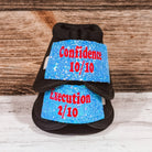 Large Black "Confidence vs Execution" Bells w/ Light Blue Glitter Straps
