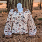 Prairie Days button down, cream horse print with tooled print collar and cuffs