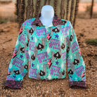 Stay Wild button down, mint print with black and pink splatter cuffs