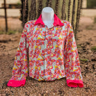 Boys Tears button down with hot pink cuffs and collar