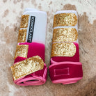 Large wine dip dyed Iconoclast front boots fading from white to wine with gold glitter straps