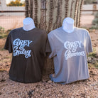 Grey & Gutsy and Grey & Glamorous Tees side by side