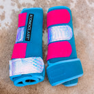 Medium Turquoise Dyed Iconoclast Fronts w/ Pink Holographic Python and Hot Pink Glitter Straps