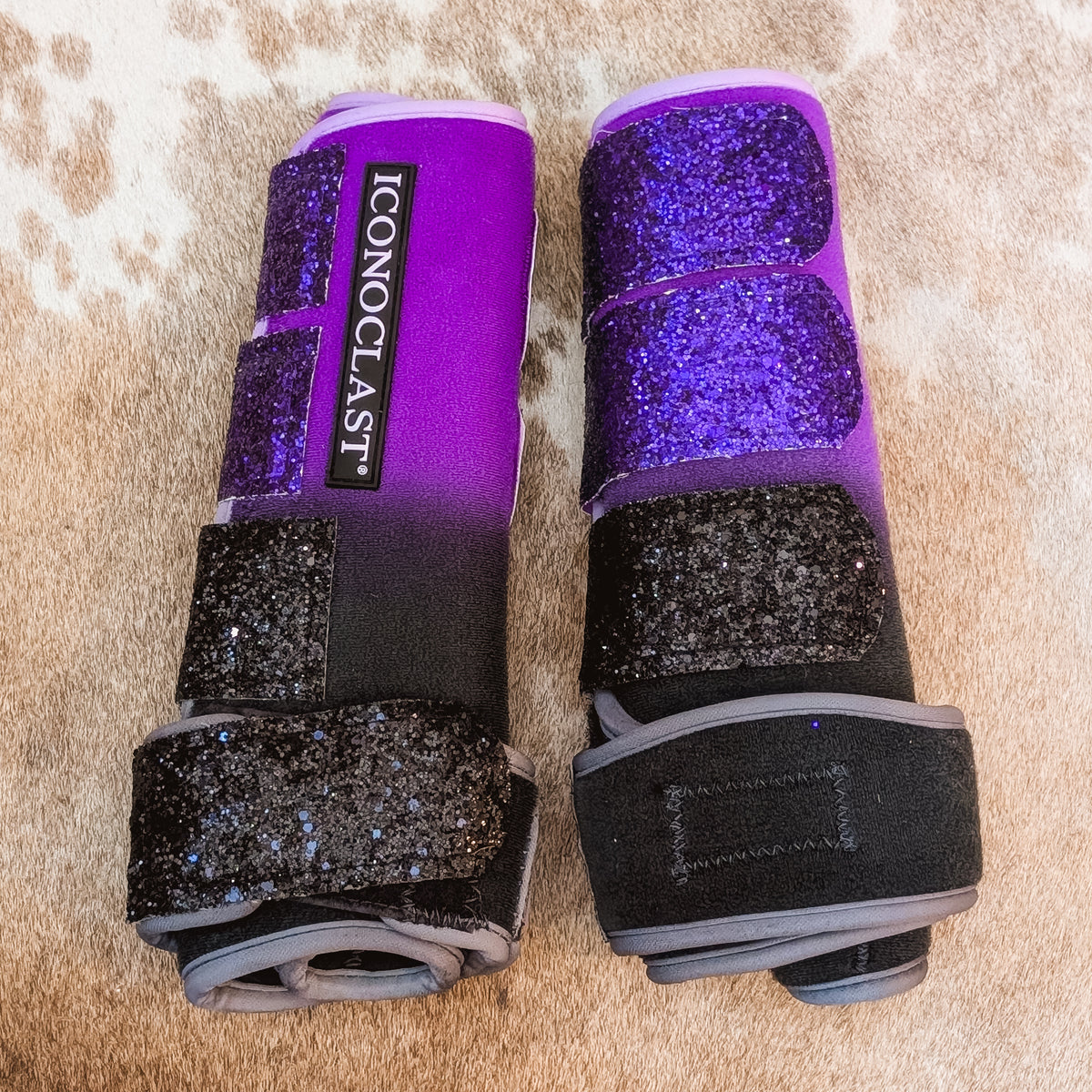 Medium Purple to Black Double Dyed Iconoclast Fronts w/ Purple and Black Glitter Straps