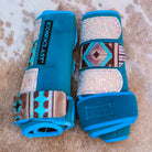 Medium Turquoise Dyed Iconoclast Fronts & Hinds w/ Turquoise Aztec Leather and Cream Glitter Straps (second view)