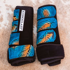 Large Black Iconoclast Fronts w/ Turquoise & Orange Feather Leather Straps