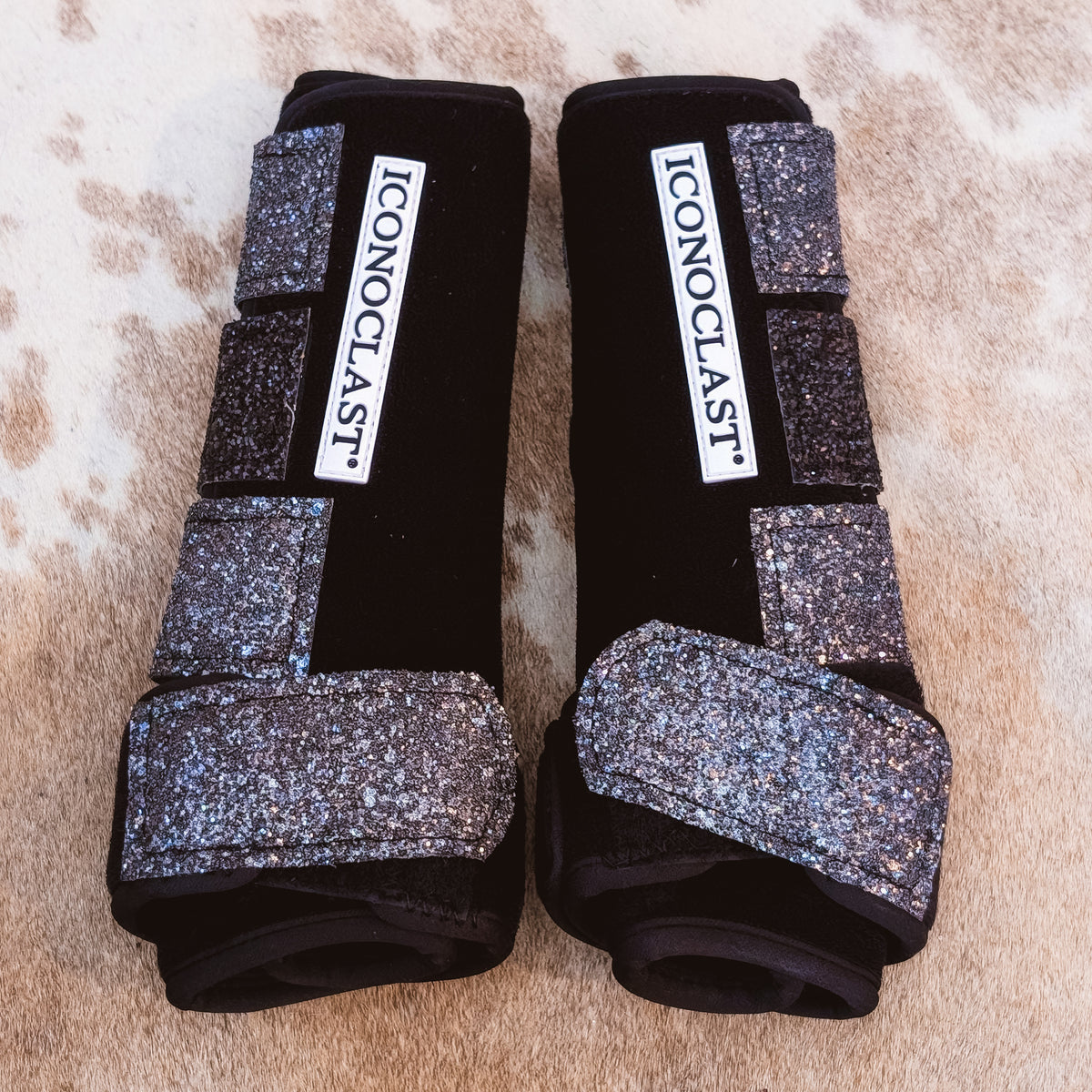 Medium Black Iconoclast Fronts w/ Silver Ombre Glitter Straps