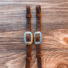 Close up of rein buckle ends