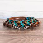 Turquoise, black and cheetah triple laced barrel reins