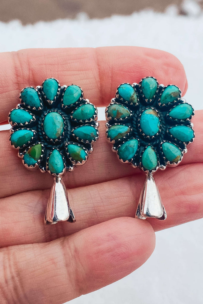 Classy Cowgirl Turquoise Squash Blossom Earrings - The Glamorous Cowgirl
